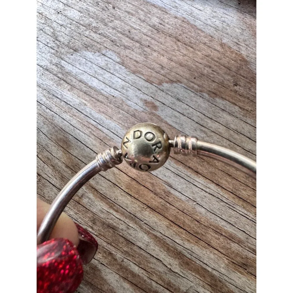 Pandora Sterling Silver Bangle Bracelet With Clasp Charm 2.14" Inner Diameter - Picture 5 of 10